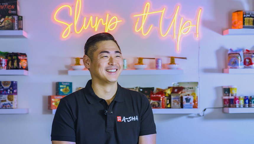 A-Sha Foods CEO Young Chang at the company’s headquarters. Photo by East West Bank.