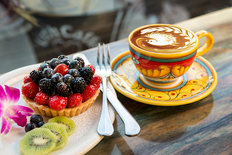 Urth Coffee and berry fruit tart