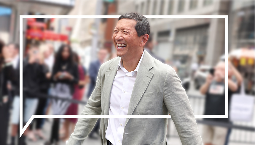 Geoff Yang preparing to ring the bell at NASDAQ.