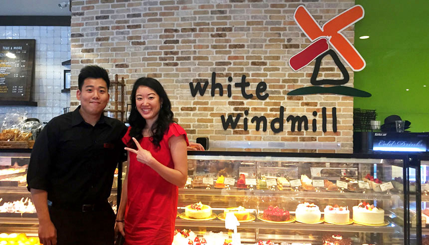 Marian Liou standing next to Will Yoon at the White Windmill, a Korean bakery on Buford Highway