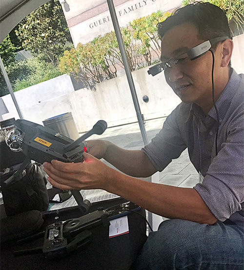 Eric Mizufuka, manager of New Ventures at Epson America Inc., and his Epson's Moverio Drone invention