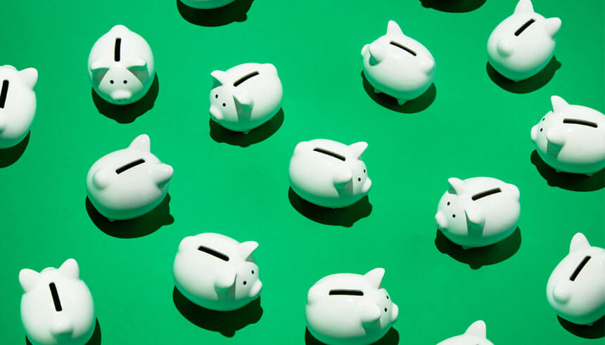 White piggy banks that represent multiple loans