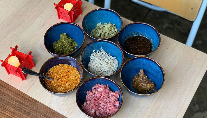 Raw ingredients used to create Little Fatty’s dan dan noodles