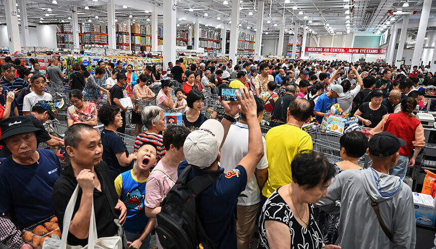 People visiting the first Costco outlet in China