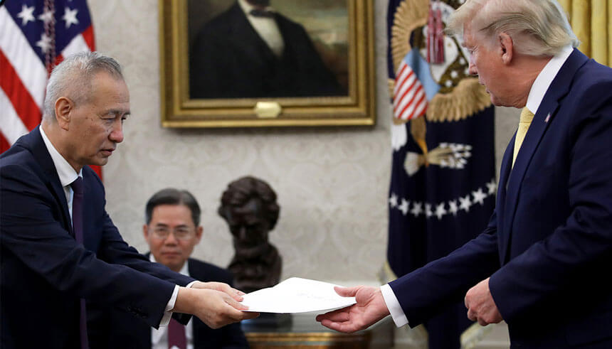 總統特朗普在華盛頓進行貿易會談期間會見中國副總理劉鶴